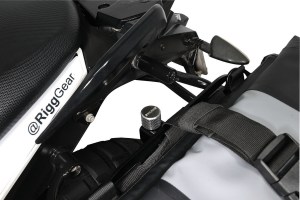 Rigg Gear Saddlebag Quick Release Plate with Hurricane Adventure saddlebag attached, mounted to KTM